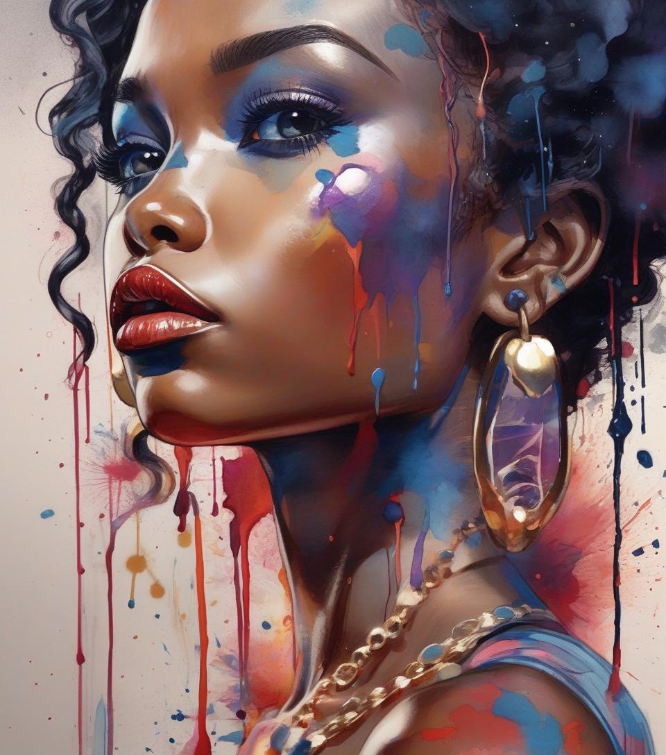  beautiful black women paintings, pretty much beautiful face, hip hop, soulful, avant garde, queen of the streets, check it out, ultra detailed paintings inspired by wlop, art station trends, fantasy art, a complicated mess, the art of hitting, wallop art, wlop |, wallop style, beautiful character drawings, wlop painting style, wlop | germ of art, unparalleled beauty tumbler, figurative art, intense watercolor, watercolor detailed art, watercolor splash, surreal, avant garde pop art, beautiful and expressive paintings, beautiful artwork illustration, very colorful tones, wonderful, cool beauty, masterpiece, highest quality, official art, women only, sharp outline, best shot, vector art, written by sandra chevrier, dave mckean、by richard av