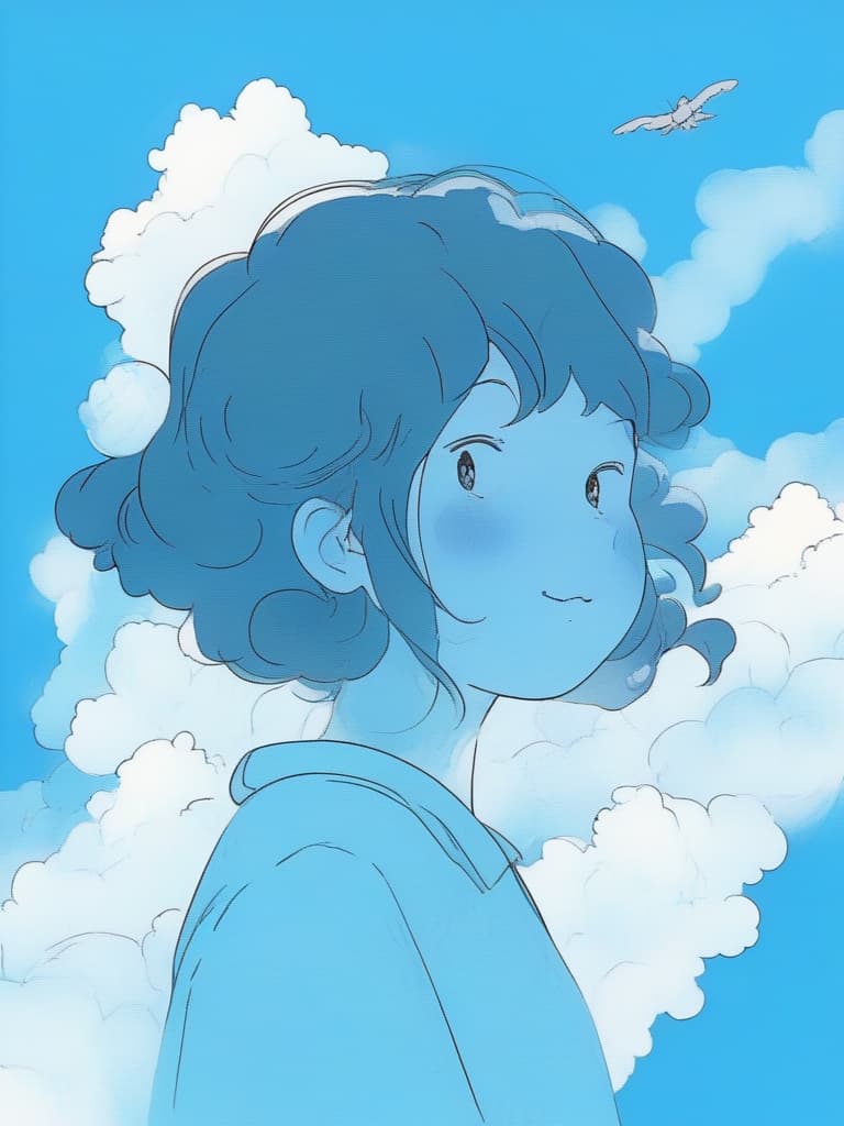  masterpiece,best work,real,(((cloud in the shape of a girl ☁))),横顔,(((only cloud))),(((outlines only))),cartoonish expression,blue sky background,comical,easy,simple pattern,simple picture,crayon line