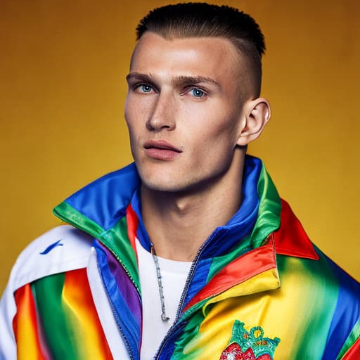 portrait+ style Russian LGBT queer summer Olympics athlete blonde hunk dude face