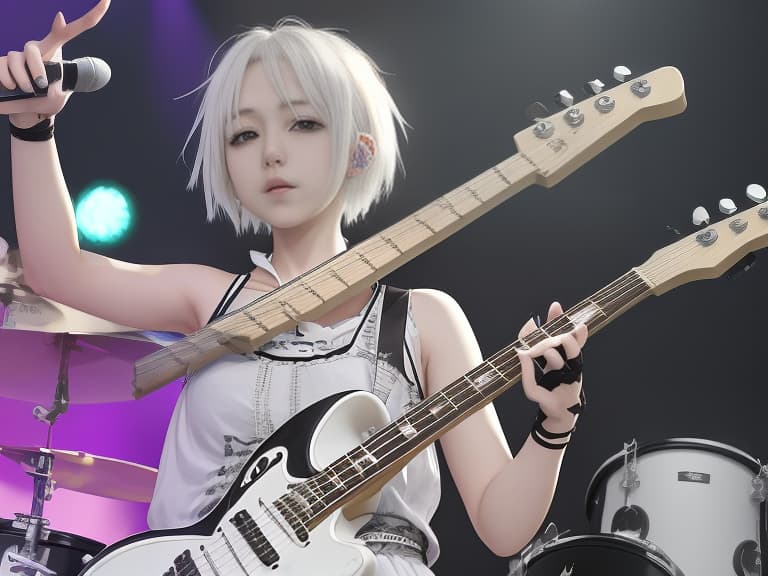  rock band weiser: naruna hirano girl with short hair and dyed white hair performs at a concert