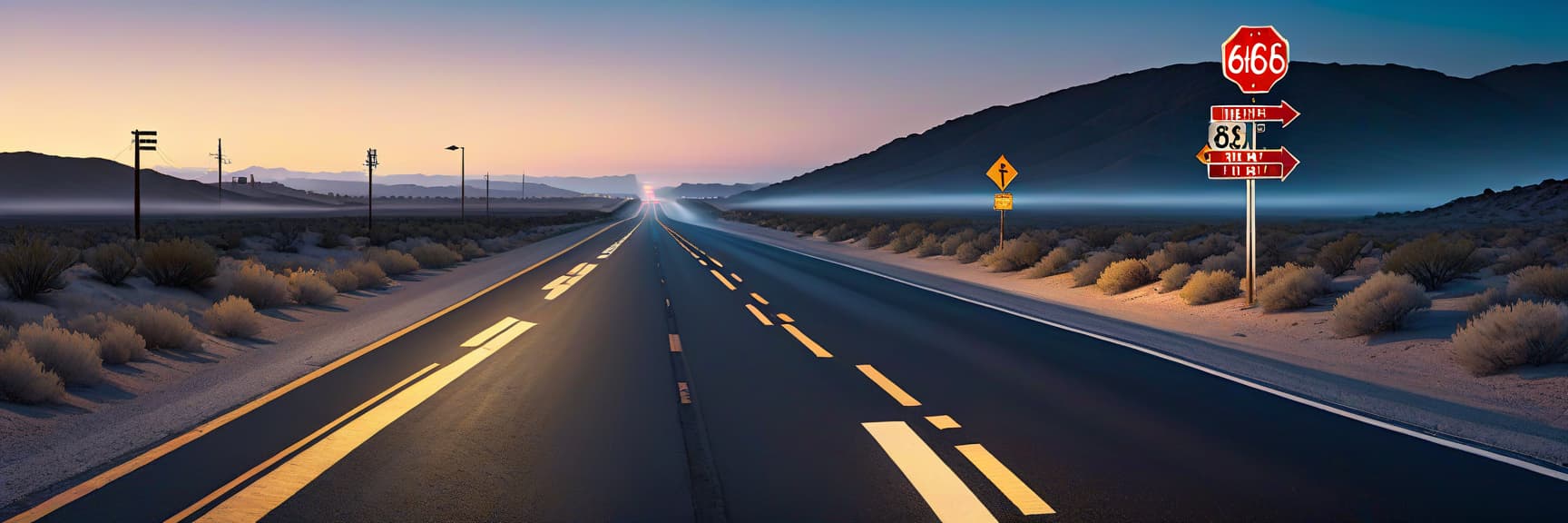  concept art outside the city there is an asphalt road with a left to right direction, extending into the horizon in the evening or at night. there is a road sign to the right of the road, similar to the sign of highway 66 in the usa, but with a modified design. the sign has a large white inscription 'night68', and under it a red inscription 'life', slightly smaller. . digital artwork, illustrative, painterly, matte painting, highly detailed, t shirt design hyperrealistic, full body, detailed clothing, highly detailed, cinematic lighting, stunningly beautiful, intricate, sharp focus, f/1. 8, 85mm, (centered image composition), (professionally color graded), ((bright soft diffused light)), volumetric fog, trending on instagram, trending on tumblr, HDR 4K, 8K