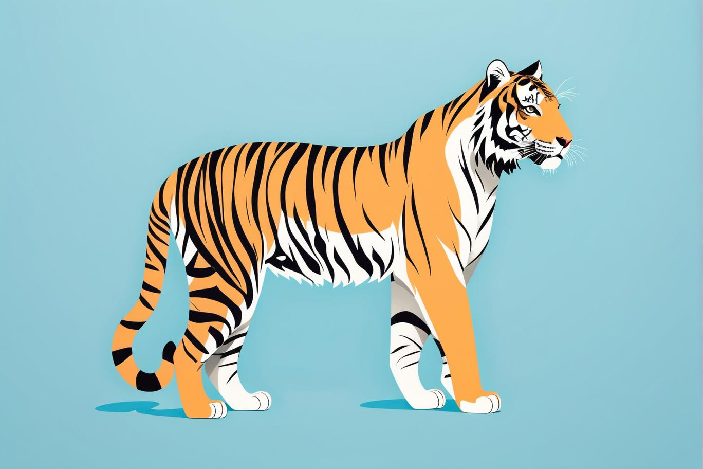  minimalism, a tiger in a curvy shape with a light blue background, abstract, simple geometic shapes, hard edges, sleek contours, minimalism