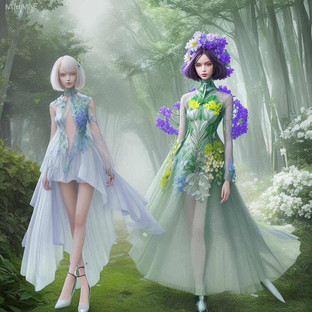  modern futuristic spring no model no human fashion sprouting dress as flower clother and natuke as one mash up clothes as nature