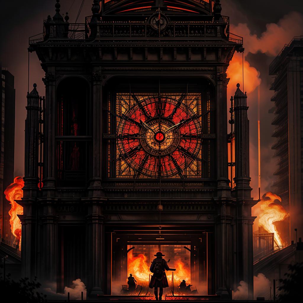  Union Jack Big Ben burning, bloodstainai, horror, fear