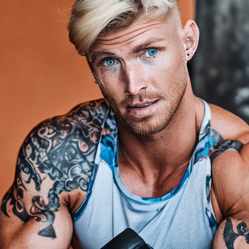 portrait+ style Australian LGBT queer fitness trainer blonde hunk dude face