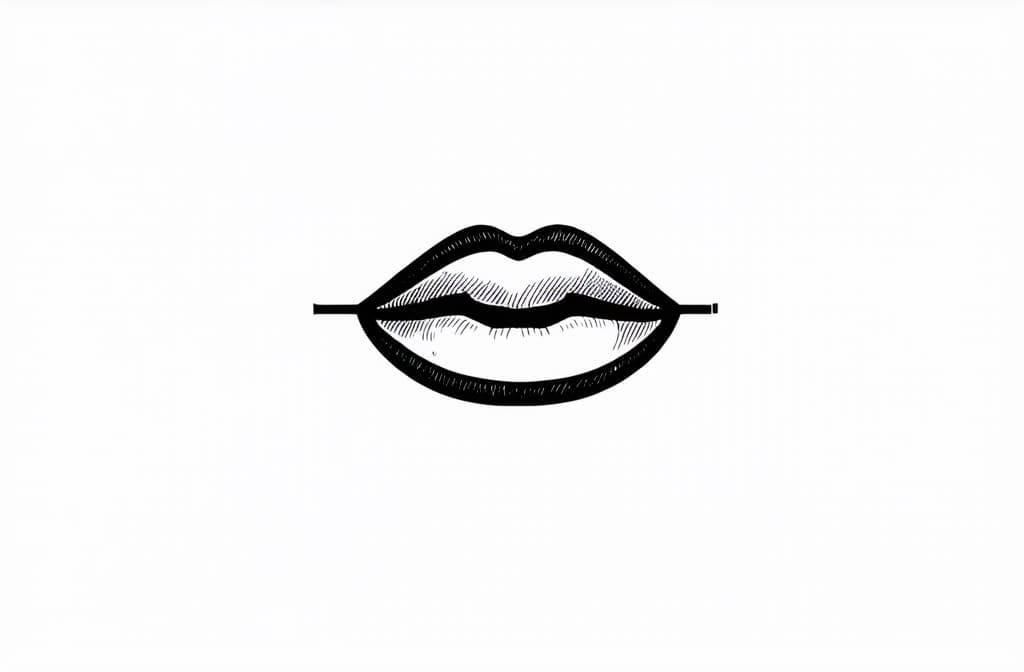  contour, very simple image in one unbroken black ink line, single line of elegant women lips, engraving illustration, icon isolated on white background ar 3:2 using a single continuous black line ink brushon white background, drawing should be created without lifting the pen, recognizable features of elegant women lips, engraving illustration, icon isolated on white background ar 3:2 in one unbroken line