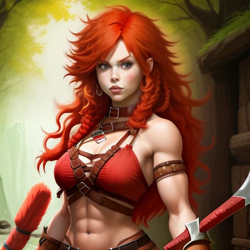  (girl) barbarian, red, sweet, red hair, afrocos