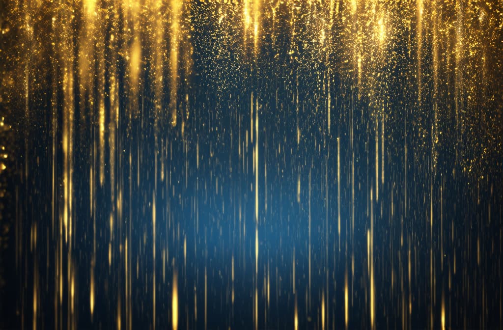  epic realistic, hyperdetailed, (cycles render:1.3), caustics, (glossy:0.58), (artstation:0.82),beautiful festive background with golden magic rain over dark blue background ar 3:2