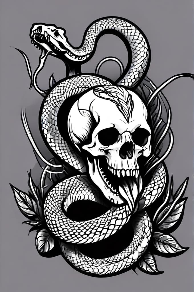  skull and snake with name ortal , (tattoo sketch:1.25), drawing