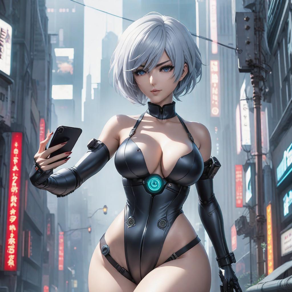  a anime with a cell phone in her hand, 2 b, 2b, commission for high res, oppai cyberpunk, fubuki, motoko kusanagi, extremely detailed artgerm, range murata and artgerm, anime , rei ayanami, cuteros, female cyberpunk anime , oc commission, ((nature)) hyperrealistic, full body, detailed clothing, highly detailed, cinematic lighting, stunningly beautiful, intricate, sharp focus, f/1. 8, 85mm, (centered image composition), (professionally color graded), ((bright soft diffused light)), volumetric fog, trending on instagram, trending on tumblr, HDR 4K, 8K