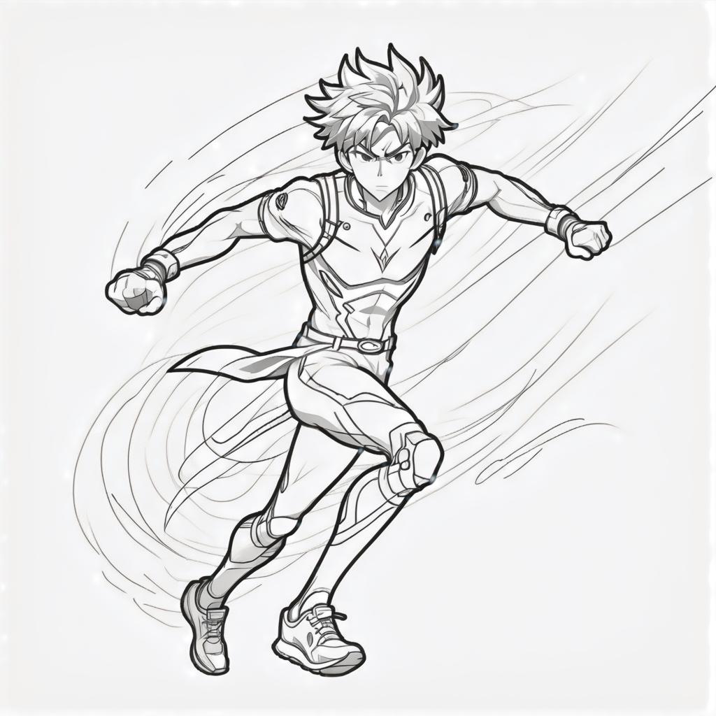  line art drawing bowman running, battle stance, same nightmare. anime style . professional, sleek, modern, minimalist, graphic, line art, vector graphics