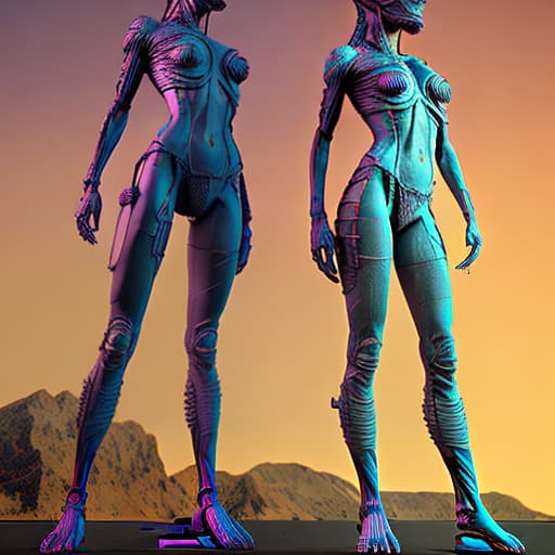 nvinkpunk there are two statues of alien women standing next to each other, daz studio 3d, daz studio genesis iray ultra hd, 8k highly detailed, barefoot beautiful girl alien, daz 3 d, daz3d, daz 3d, daz studio genesis iray female, daz studio genesis iray, height detailed hd realistic 8 k