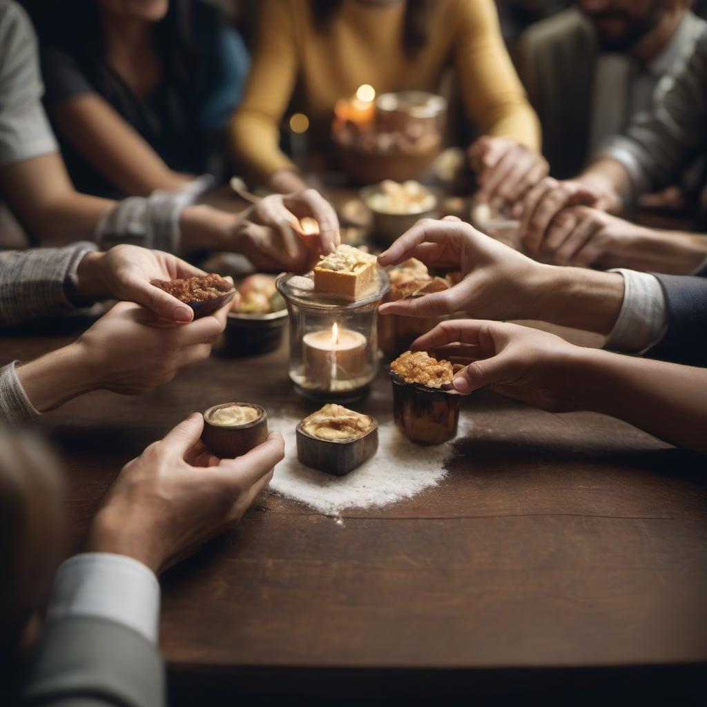  cinematic photo people at the table rejoice in the gifts of different countries . 35mm photograph, film, bokeh, professional, 4k, highly detailed, perfect hands