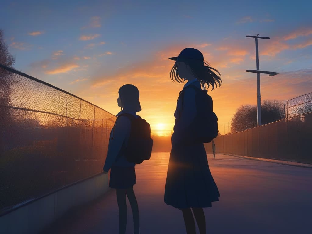  sunset, shadow, high school girl,