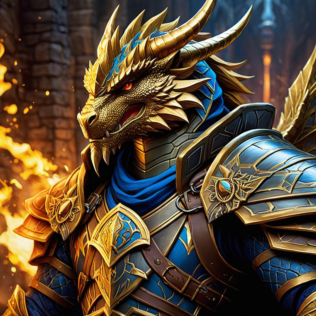  dungeons and dragons fighter gold dragonborn that is a good hero, anime artwork, anime style, key visual, vibrant, studio anime, highly detailed