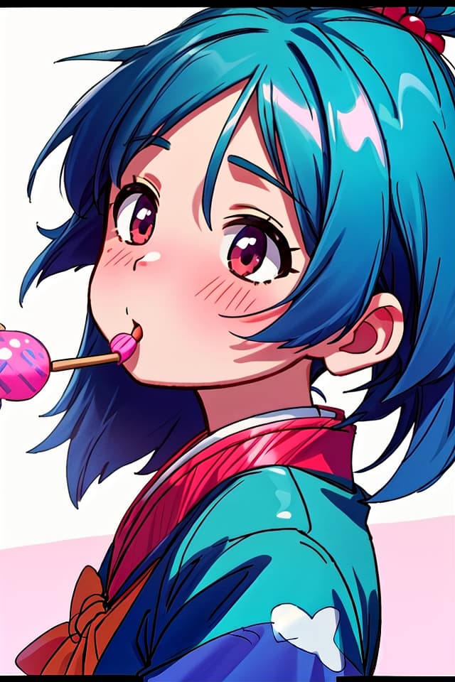  asian with large and bottom ing a lollipop in a , (anime:1.15), hq, hightly detailed, 4k