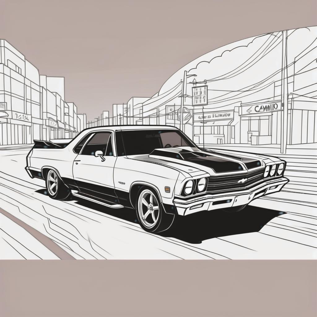  line art drawing el camino , same nightmare. anime style . professional, sleek, modern, minimalist, graphic, line art, vector graphics