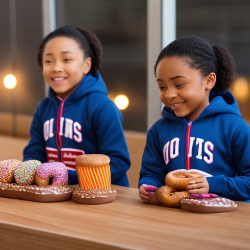  (kids eating donuts), photorealistic, highly detailed, 4k, high quality hyperrealistic, full body, detailed clothing, highly detailed, cinematic lighting, stunningly beautiful, intricate, sharp focus, f/1. 8, 85mm, (centered image composition), (professionally color graded), ((bright soft diffused light)), volumetric fog, trending on instagram, trending on tumblr, HDR 4K, 8K