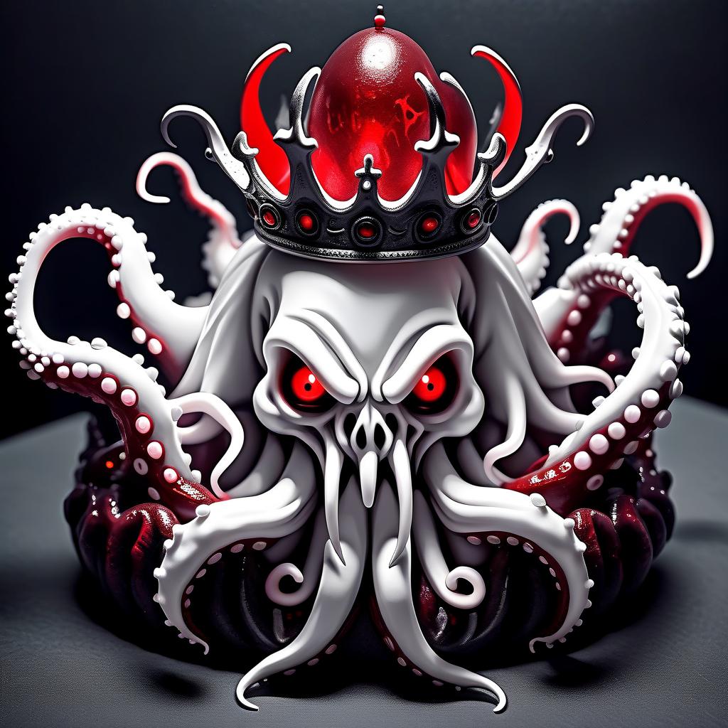  horror themed white crown with tentacles and red eyes . eerie, unsettling, dark, spooky, suspenseful, grim, highly detailed