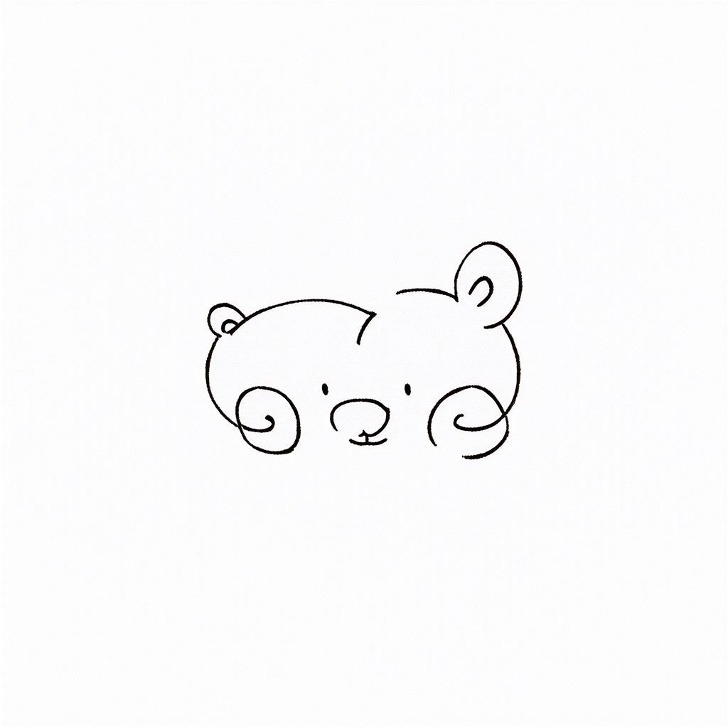  contour, very simple image in one unbroken black ink line, single line of kawaii cute teddy bear side view using a single continuous black line ink brushon white background, drawing should be created without lifting the pen, recognizable features of kawaii cute teddy bear side view in one unbroken line