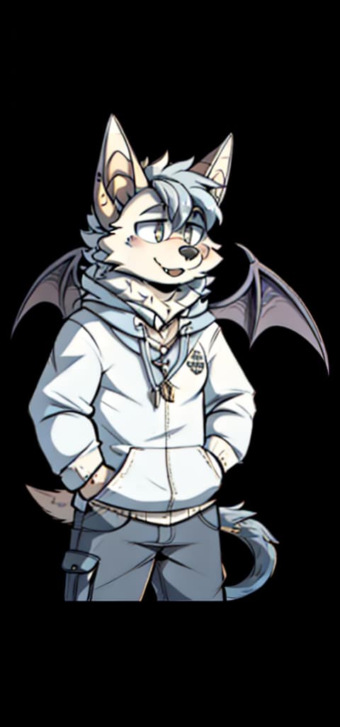  cool fluffy bat guy with bat wings and a bat tail, bloodstainai, horror, fear