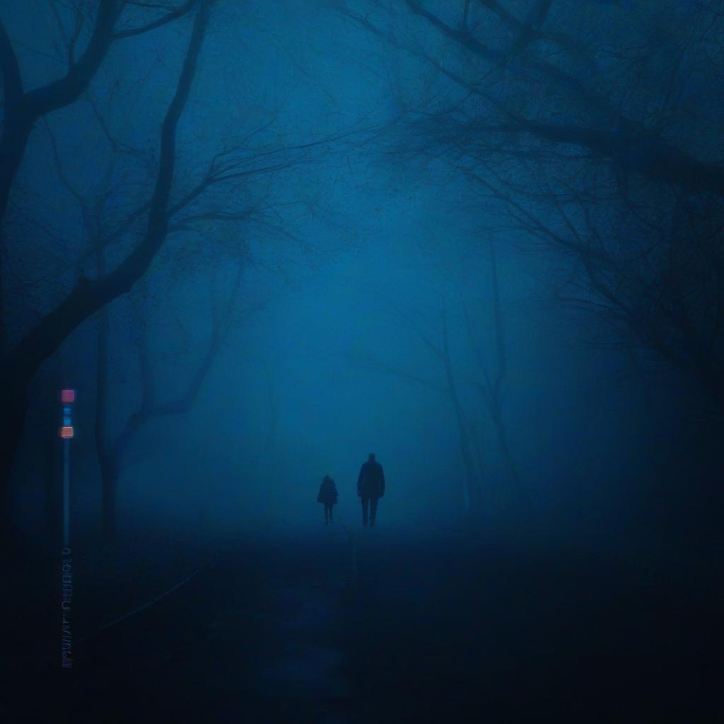  лес, туман, пасмурная погода, дорога уходящая в даль, a couple of people that are walking in the dark, unsplash contest winner, conceptual art, blue forest, adim kashin, alone, made with photoshop