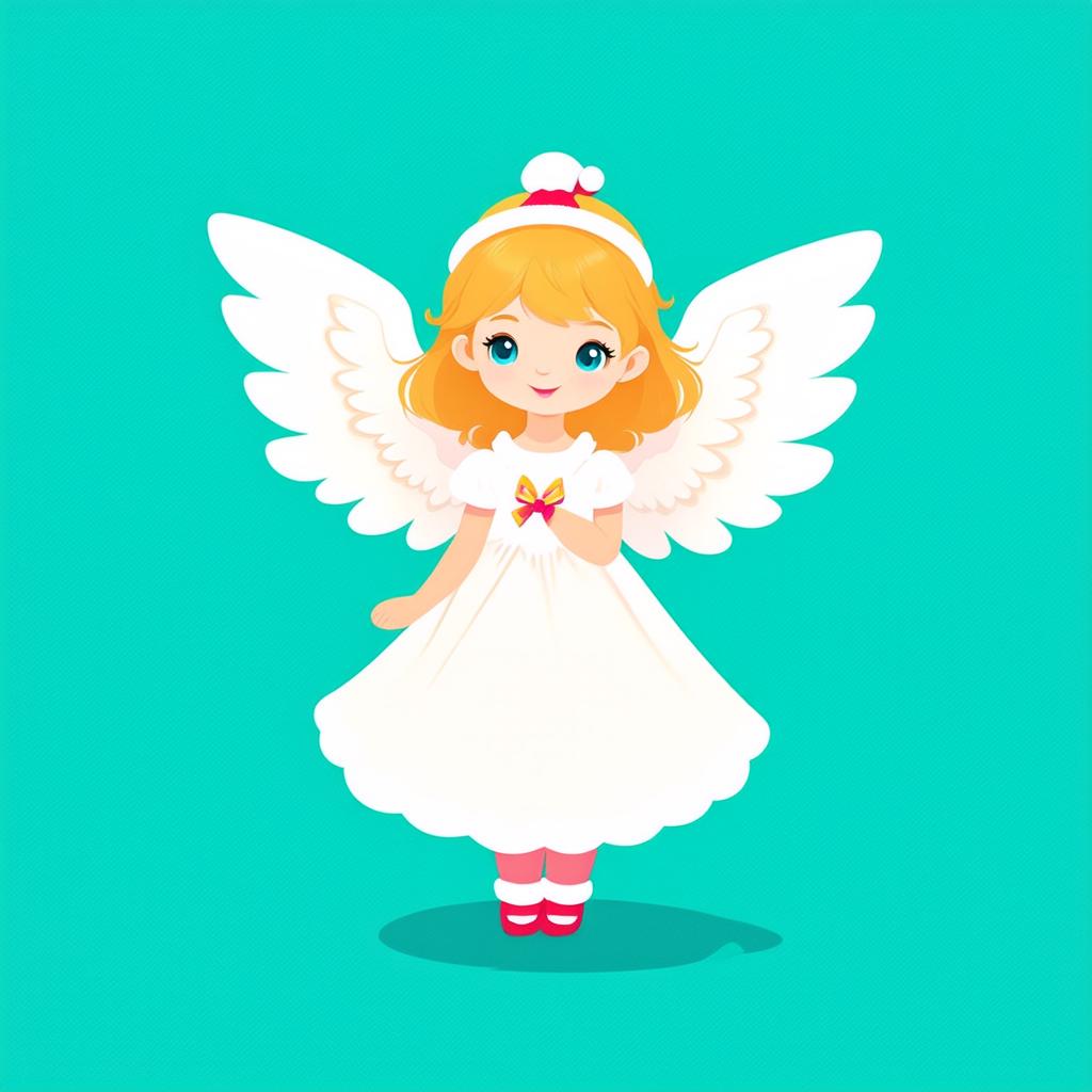  flat illustration, flaticon, (illustration:1.15), flat cute christmas angel on solid white background, pastel shades , [cory loftis, strobist, pascal campion :: 0.2]