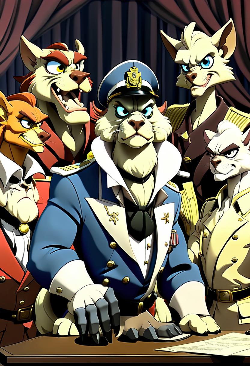  the council of admirals furry griffons (cel shading, vintage anime:1.25)