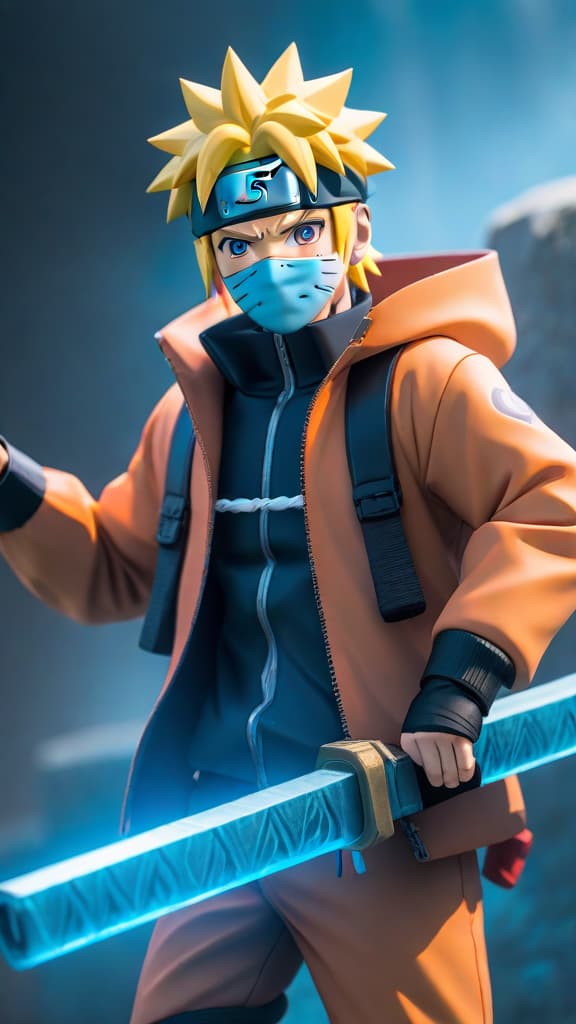  naruto in a blue box hyperrealistic, full body, detailed clothing, highly detailed, cinematic lighting, stunningly beautiful, intricate, sharp focus, f/1. 8, 85mm, (centered image composition), (professionally color graded), ((bright soft diffused light)), volumetric fog, trending on instagram, trending on tumblr, HDR 4K, 8K