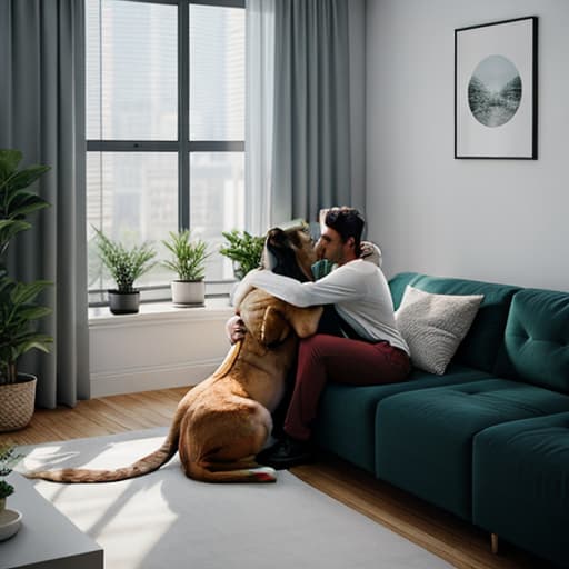  a big cat hugs a cute girl in the living room,pokemon hyperrealistic, full body, detailed clothing, highly detailed, cinematic lighting, stunningly beautiful, intricate, sharp focus, f/1. 8, 85mm, (centered image composition), (professionally color graded), ((bright soft diffused light)), volumetric fog, trending on instagram, trending on tumblr, HDR 4K, 8K