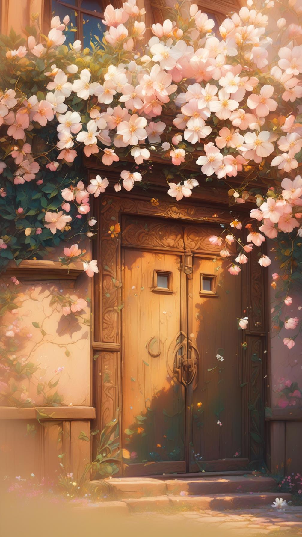  dreamy, architectural exterior, ancient style, doors, windows, flowers, detailed flowers, fantasy art style, whimsical, unique, artful, detailed illustration, magical, high level of detail, pastel colors, whimsical lighting, art station, surrealism, detailed sketch, fine art, 4k resolution, pencil drawing, sharp focus, canon eos 70 200mm lens, front view highly detailed photo, sharp details, best quality, 4k, raw photo