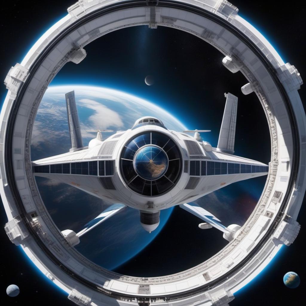  A fantastic spaceship in Earth orbit, three compartments, a large observation window, a commander's bridge