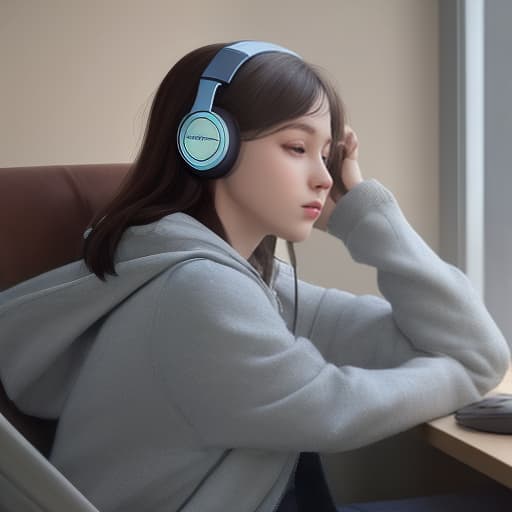  girl listening to music with headphones