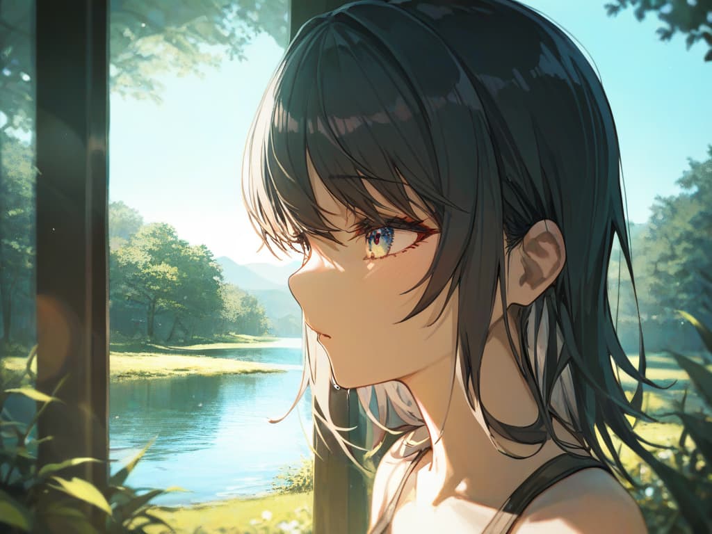  black hair, bob, mysterious, girl, lake, masterpiece, best quality,8k,ultra detailed,high resolution,an extremely delicate and beautiful,hyper detail