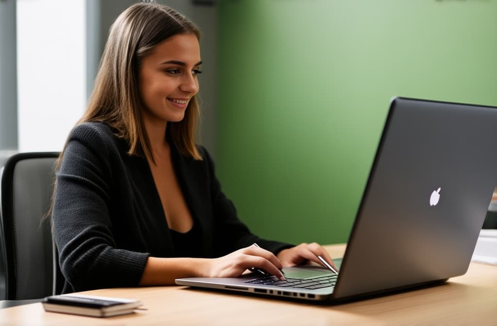  girl working on laptop, office style ar 3:2, (natural skin texture), highly detailed face, depth of field, hyperrealism, soft light, muted colors