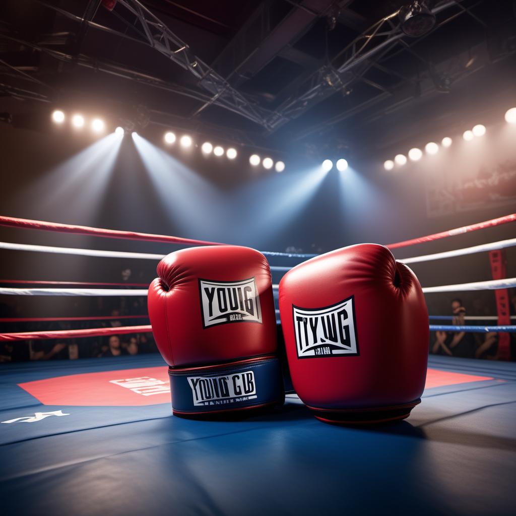  A logo for 'Young Gloves Boxing Club'. The design should include a pair of boxing gloves, preferably in a striking position, with a youthful and energetic feel. Bright colors like red, blue, and white could be used to convey energy and excitement. The name 'Young Gloves Boxing Club' should be clearly visible, with a modern and sporty font. Additional elements like a boxing ring or stars could be incorporated to enhance the design and make it vibrant and appealing. hyperrealistic, full body, detailed clothing, highly detailed, cinematic lighting, stunningly beautiful, intricate, sharp focus, f/1. 8, 85mm, (centered image composition), (professionally color graded), ((bright soft diffused light)), volumetric fog, trending on instagram, trending on tumblr, HDR 4K, 8K