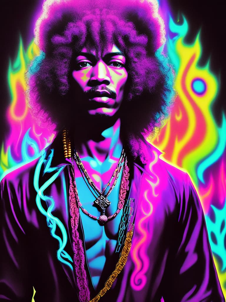  Psychedelic Portrait, Black light, Jimi Hendrix, afro, medium/full body