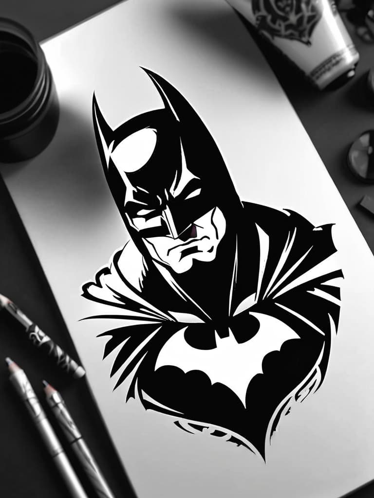  batman , (tattoo:1.15), black and white style, hq, hightly detailed, 4k