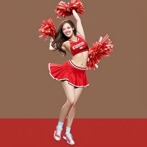  Cheer leader in a red skirt with brown hair full body picture