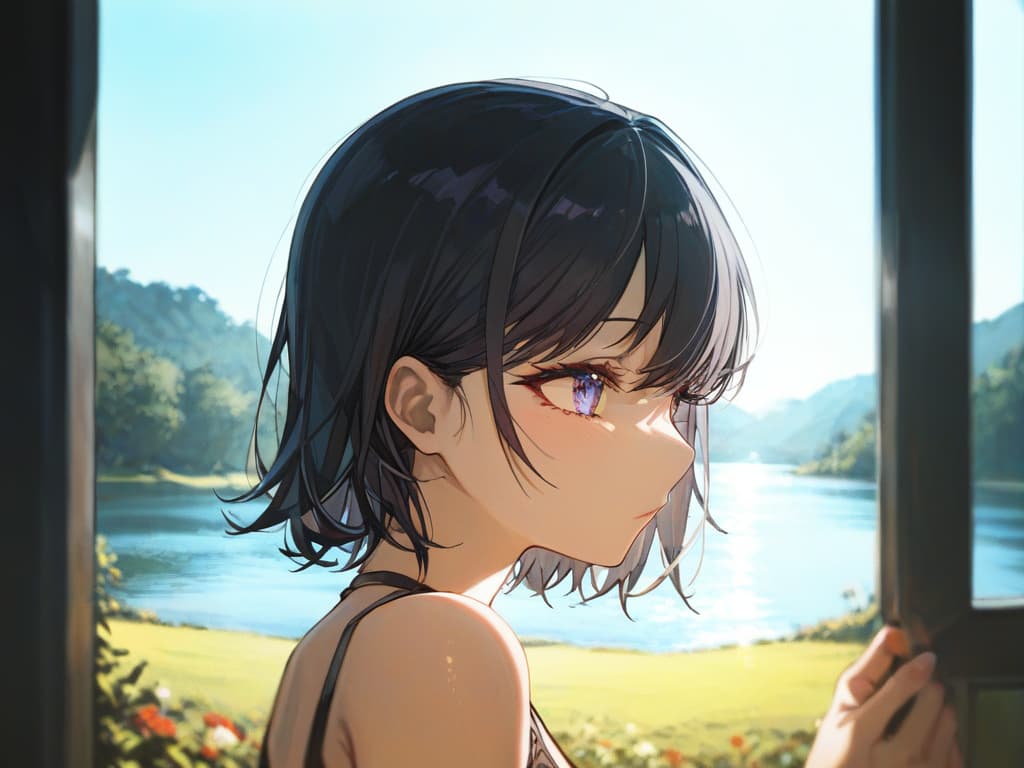  black hair, bob, mysterious, girl, lake,, masterpiece, best quality,8k,ultra detailed,high resolution,an extremely delicate and beautiful,hyper detail