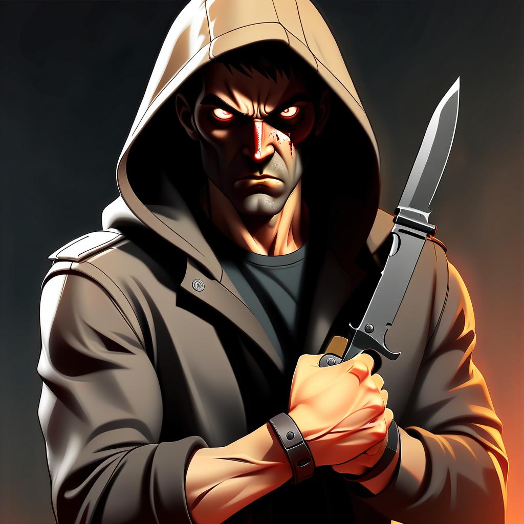  portrait, man, survivor, apocalypse, simple clothes, knife in hand, pistol in a hood on the leg, comic style