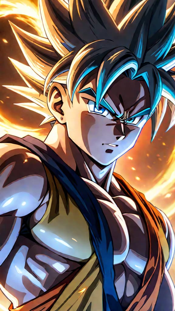  anime art: goku from dragon ball achieving a new level of ultra instinct surpassing even the angels. hyperrealistic, full body, detailed clothing, highly detailed, cinematic lighting, stunningly beautiful, intricate, sharp focus, f/1. 8, 85mm, (centered image composition), (professionally color graded), ((bright soft diffused light)), volumetric fog, trending on instagram, trending on tumblr, HDR 4K, 8K