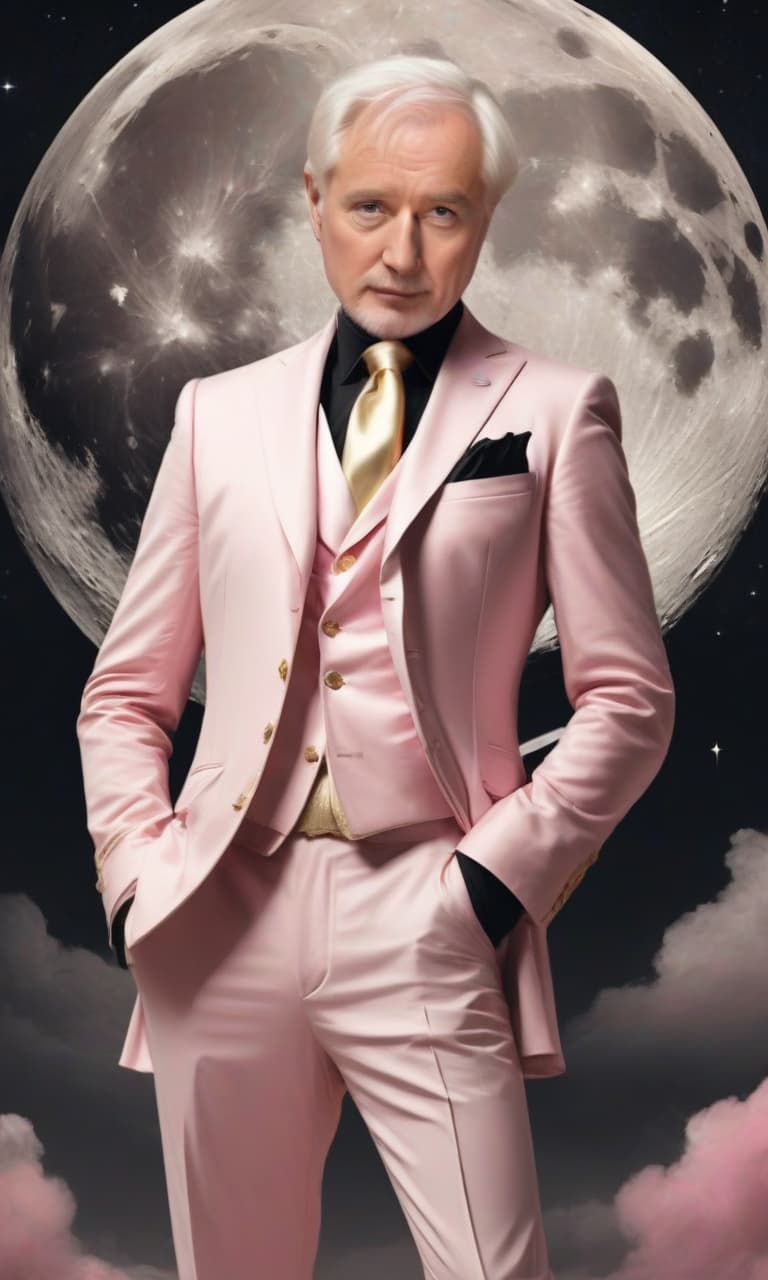  concept art black, white, gold, pink moses' boris on the moon . digital artwork, illustrative, painterly, matte painting, highly detailed, perfect hands