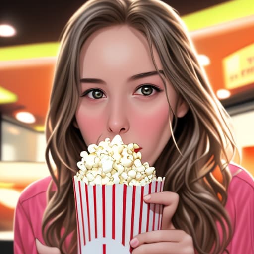  Make a girl eating popcorn