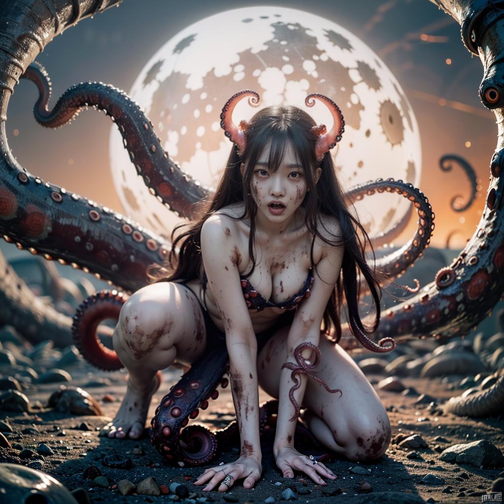  masterpiece, best quality, ultra high detail, sharpen image, ultra realistic photo, night, uultra realistic photo, run, blood, scary tentacle monster, Insert tentacles into the vulva & hole, dirty, perfect anatomy, perfect body, Creature, monster, full body, horror, 1 , solo, korean idol face, , beauty face, vulva, huge , huge ,Creature, monster, full body, horror, 1 , solo, korean idol face, , beauty face, red horns & red tentacle all over her body:1.5)), ((much scary tentacle monster:1.5)), dark city, (dirty:1.5), perfect anatomy, ((acting pose:1.5)), perfect body, Creature, horror, full body focus, horror background, (fire swirling around the )