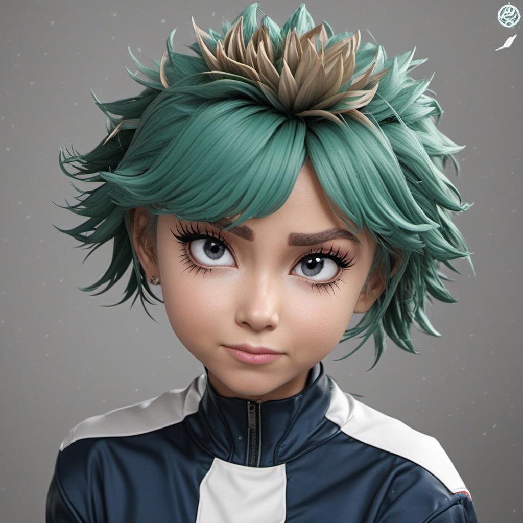  make an image of female izuku midoriya combined with hot tier haribel from bleach, profile image style