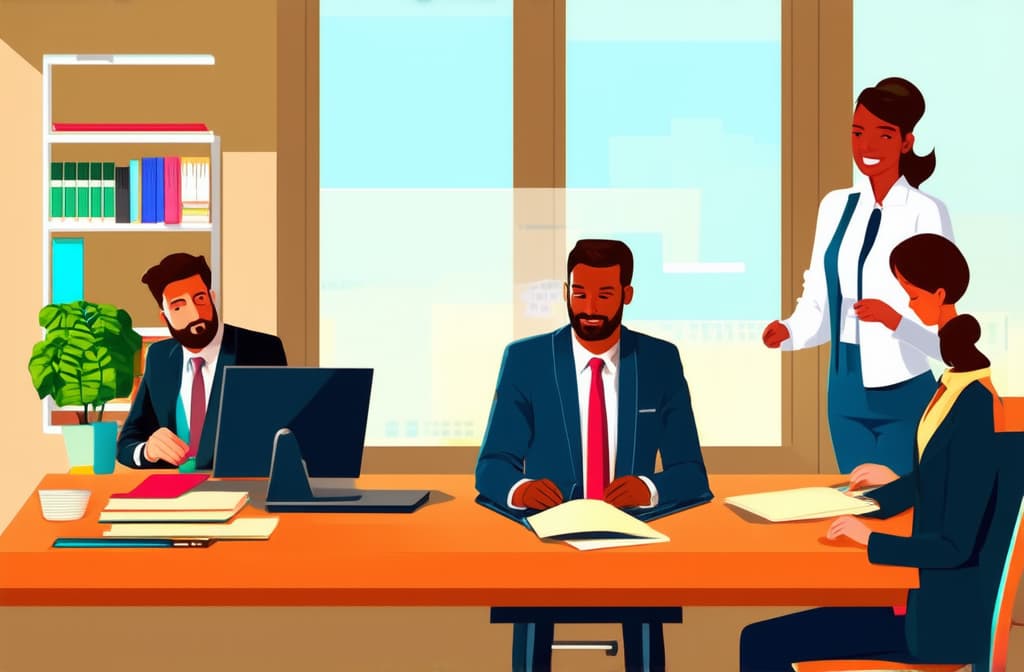  people working in office. business illustration representing busy life ar 3:2 {prompt}, maximum details