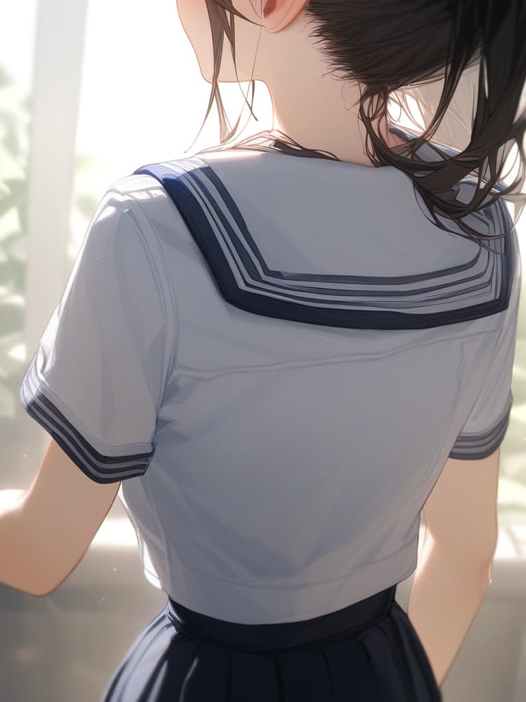  short bangs, back hair long straight, pats, high school girl, straight, sailor suit, masterpiece, best quality,8k,ultra detailed,high resolution,an extremely delicate and beautiful,hyper detail