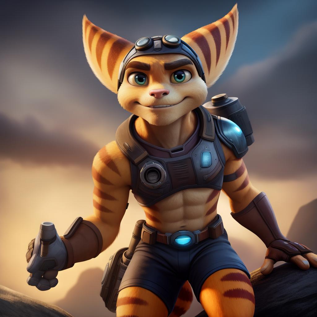  Realistic Male ratchet and clank (insomniac), full body, high quality resolution, open eyes, digital art, masterpiece, 4k, fine details,