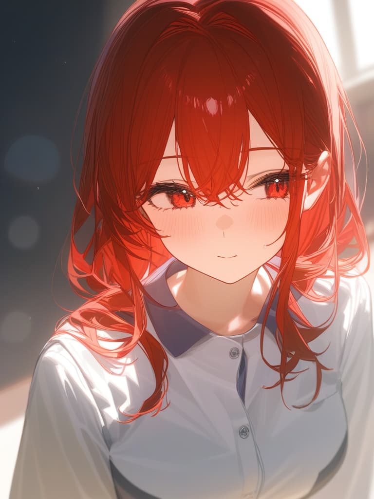  red hair bob, red eyes, school uniform, masterpiece, best quality,8k,ultra detailed,high resolution,an extremely delicate and beautiful,hyper detail